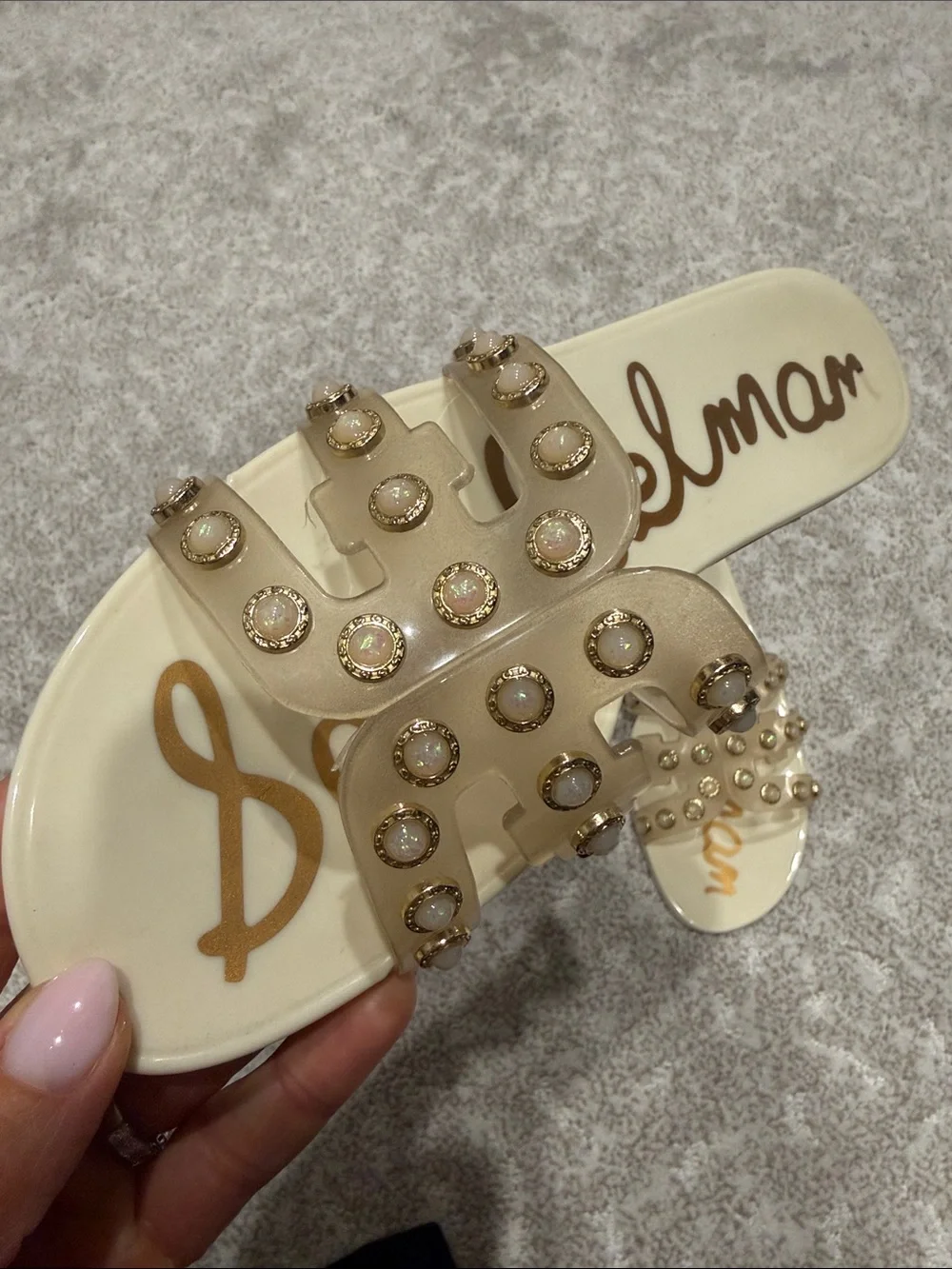 Sam Edelman Neutral Studded Slide Sandals